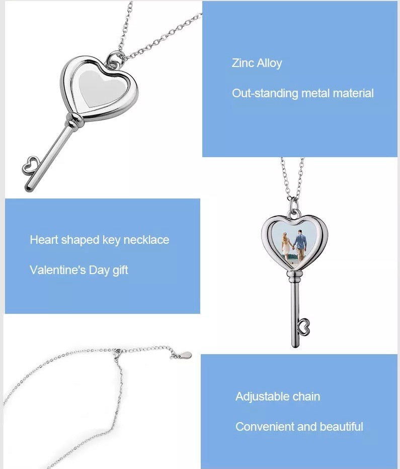 Sublimation Double Sided Photo Heart Key Necklace