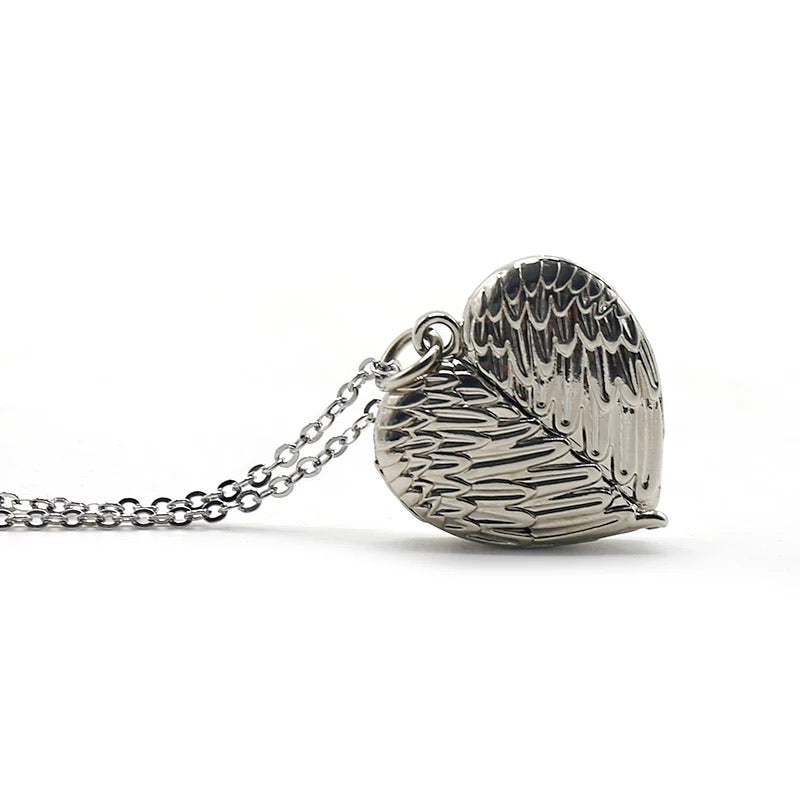 Personalized Sublimation Blank Angel Wings  Heart Lockets Pendant Necklace